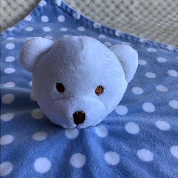 Beansprout Blue White Polka Dot Plush Bear Lovey Security Blanket Toy - Picture 4 of 8